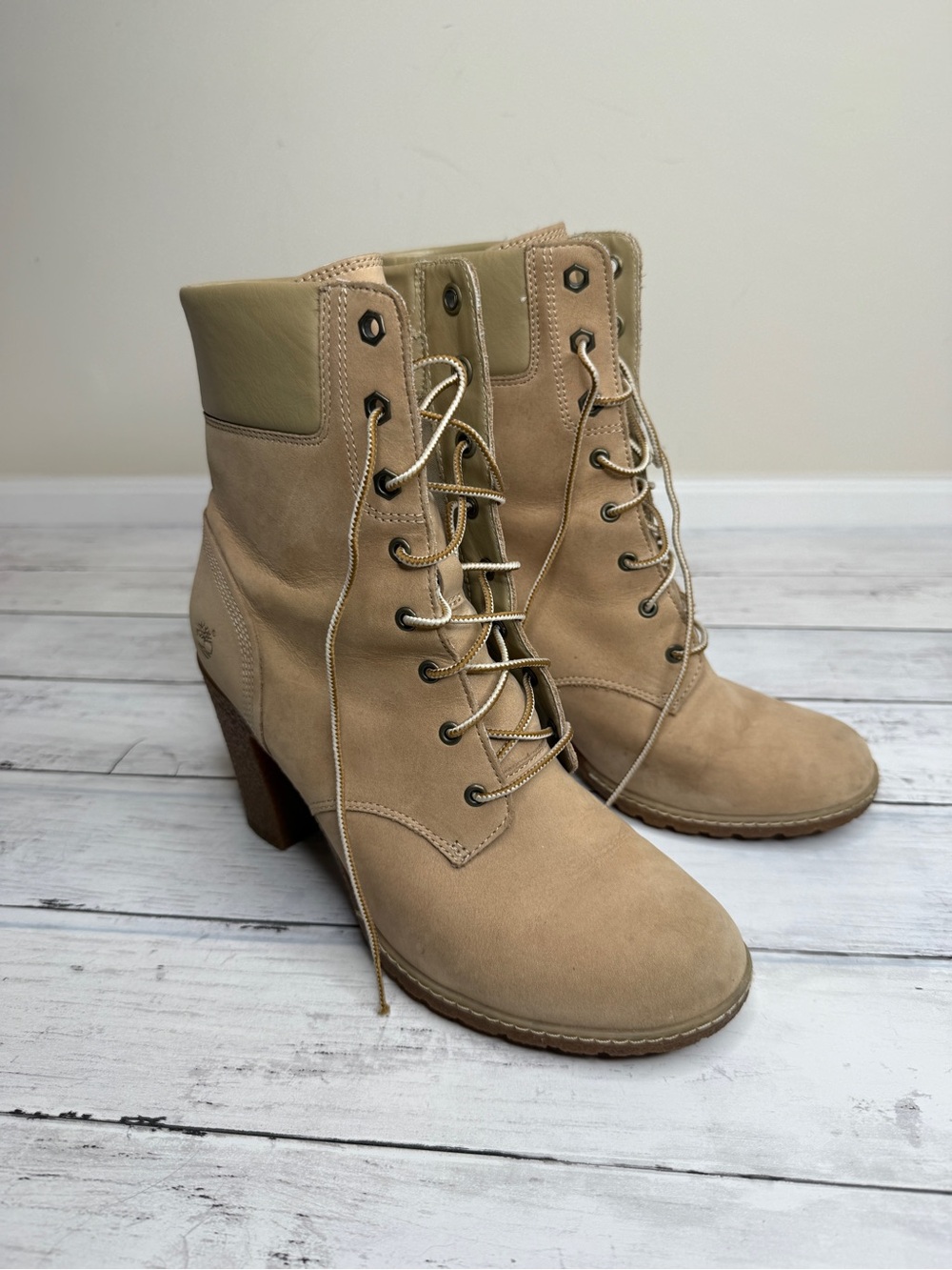 Timberland Tan Suede Lace-Up Heeled Ankle Boots